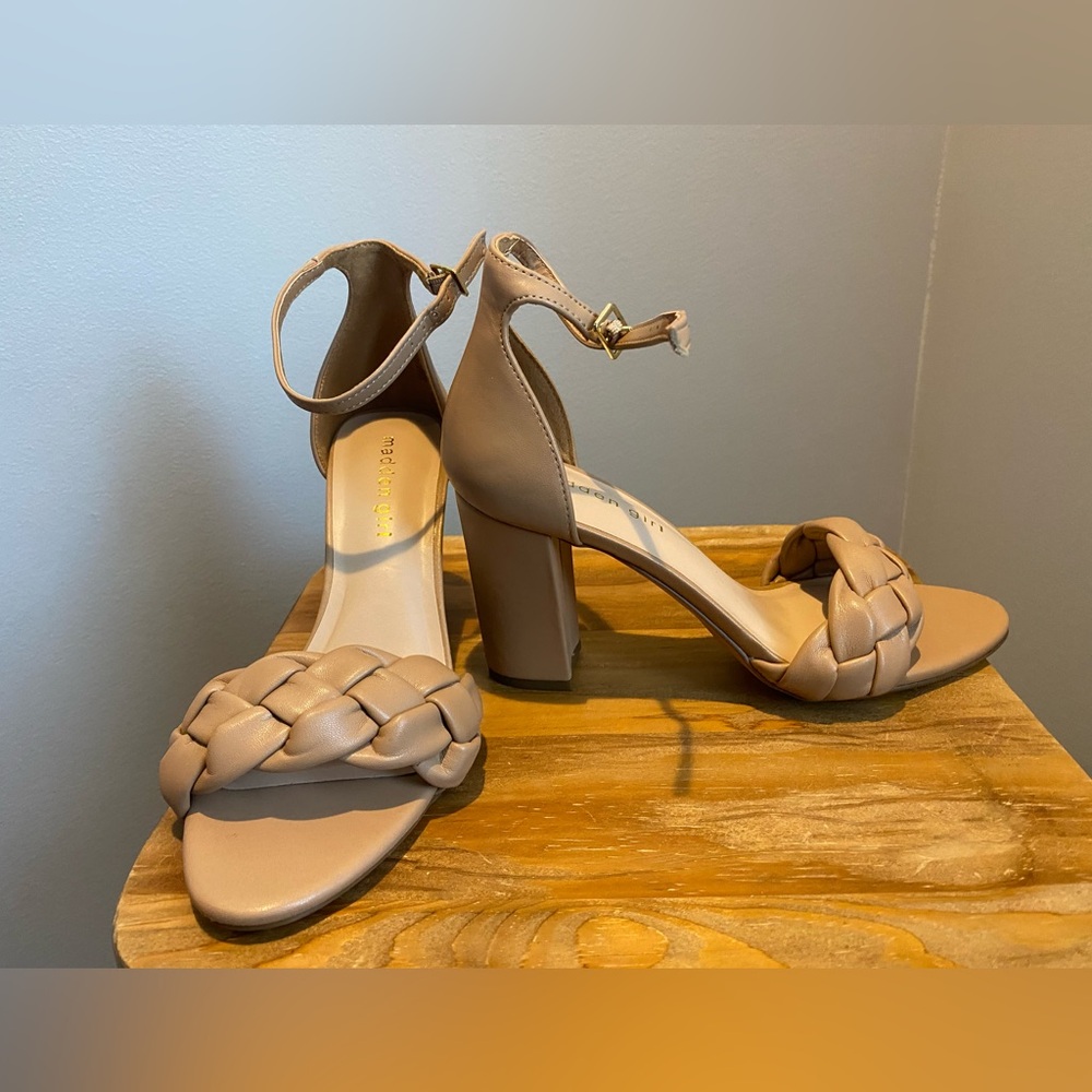 Madden Girl Braided Strap Tan Heels